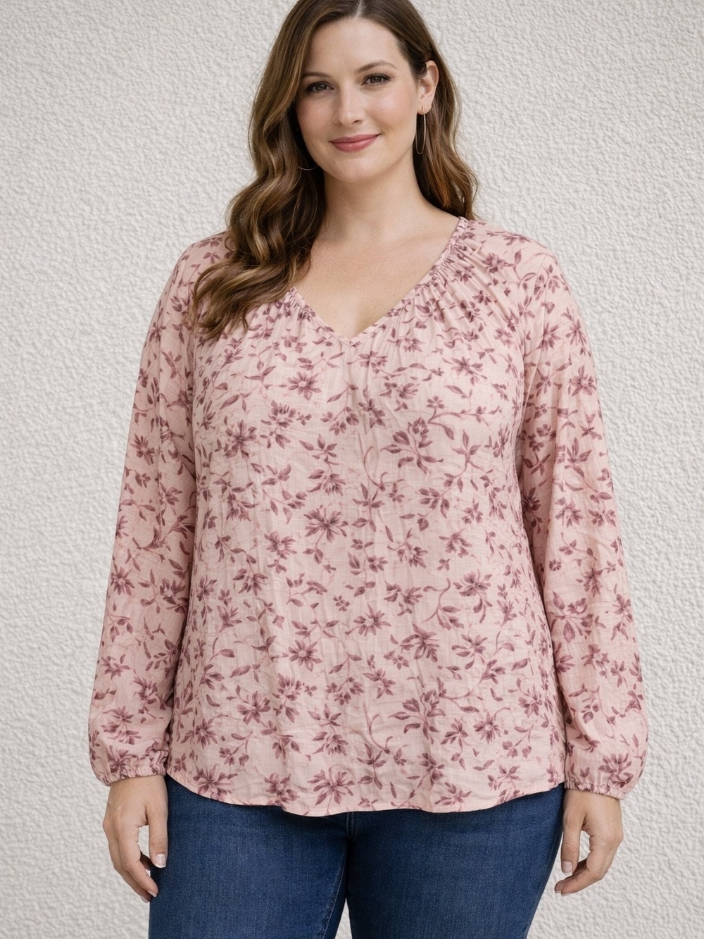 Como Vintage Rose-Pink Floral V-Neck Blouse
